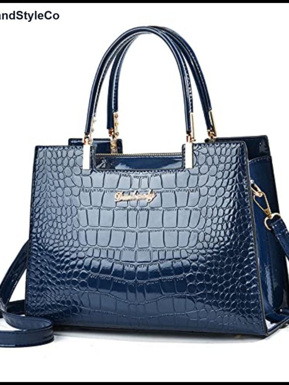 Shiny Patent Leather Crocodile Pattern Satchel Top Handle Handbag Tote
